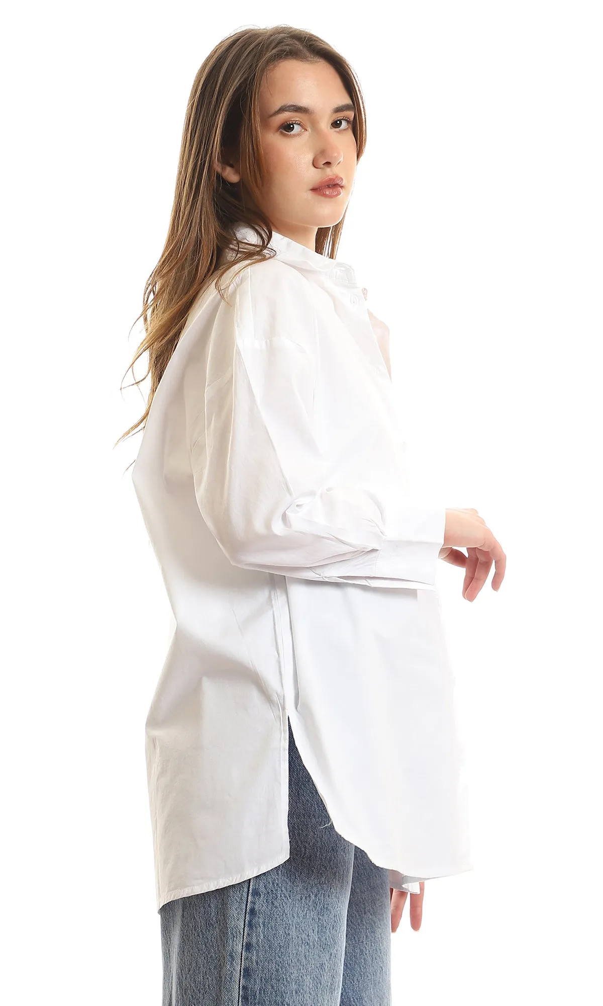 97515 Basic White Cotton Full Sleeves Shirt
