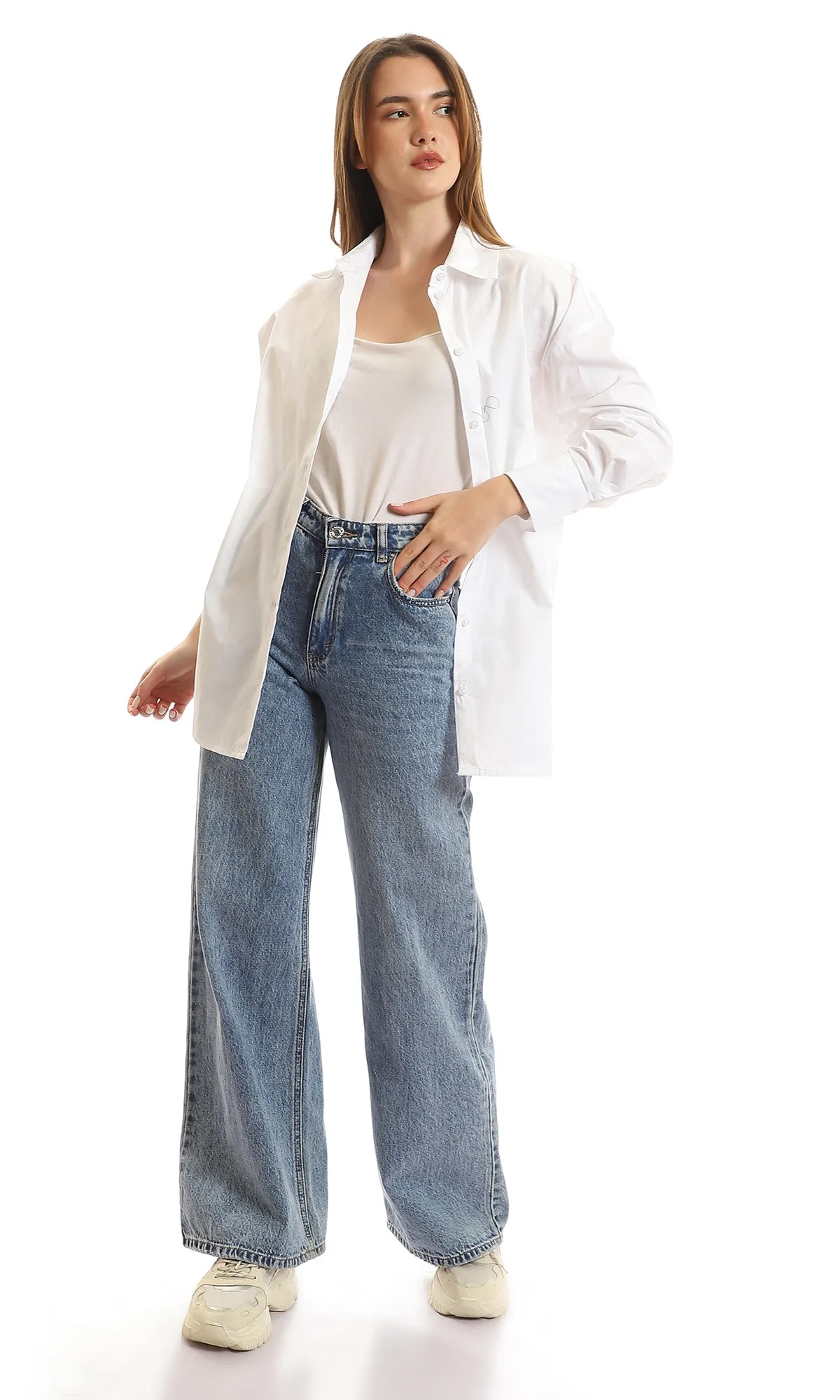 97515 Basic White Cotton Full Sleeves Shirt