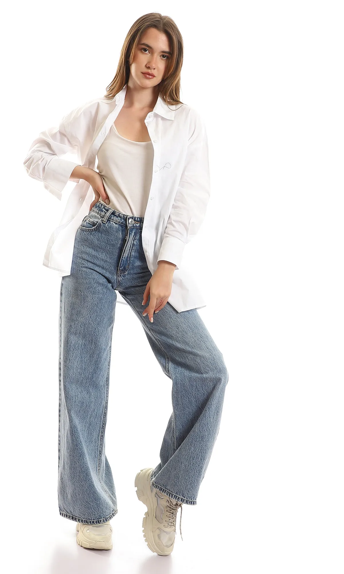 97515 Basic White Cotton Full Sleeves Shirt