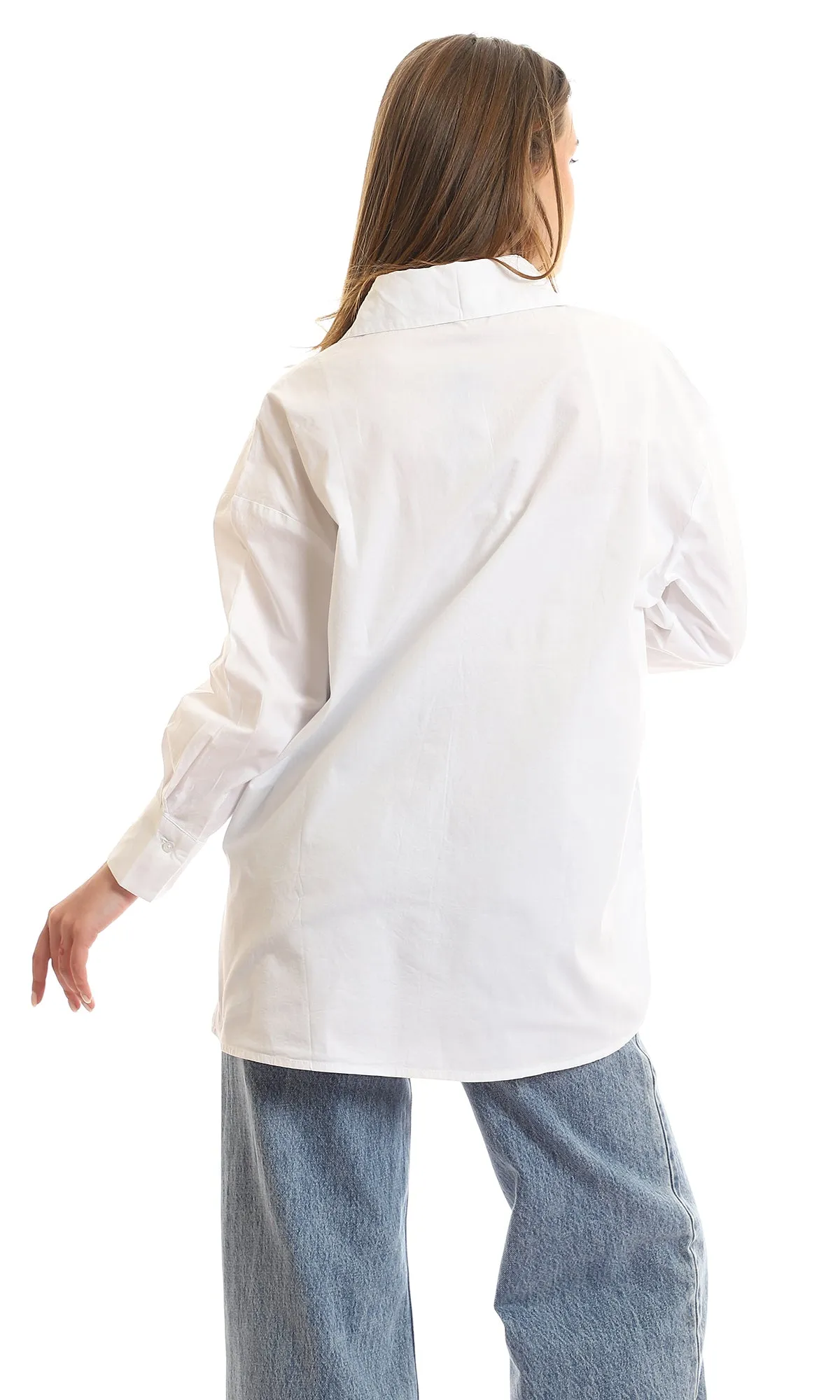 97515 Basic White Cotton Full Sleeves Shirt
