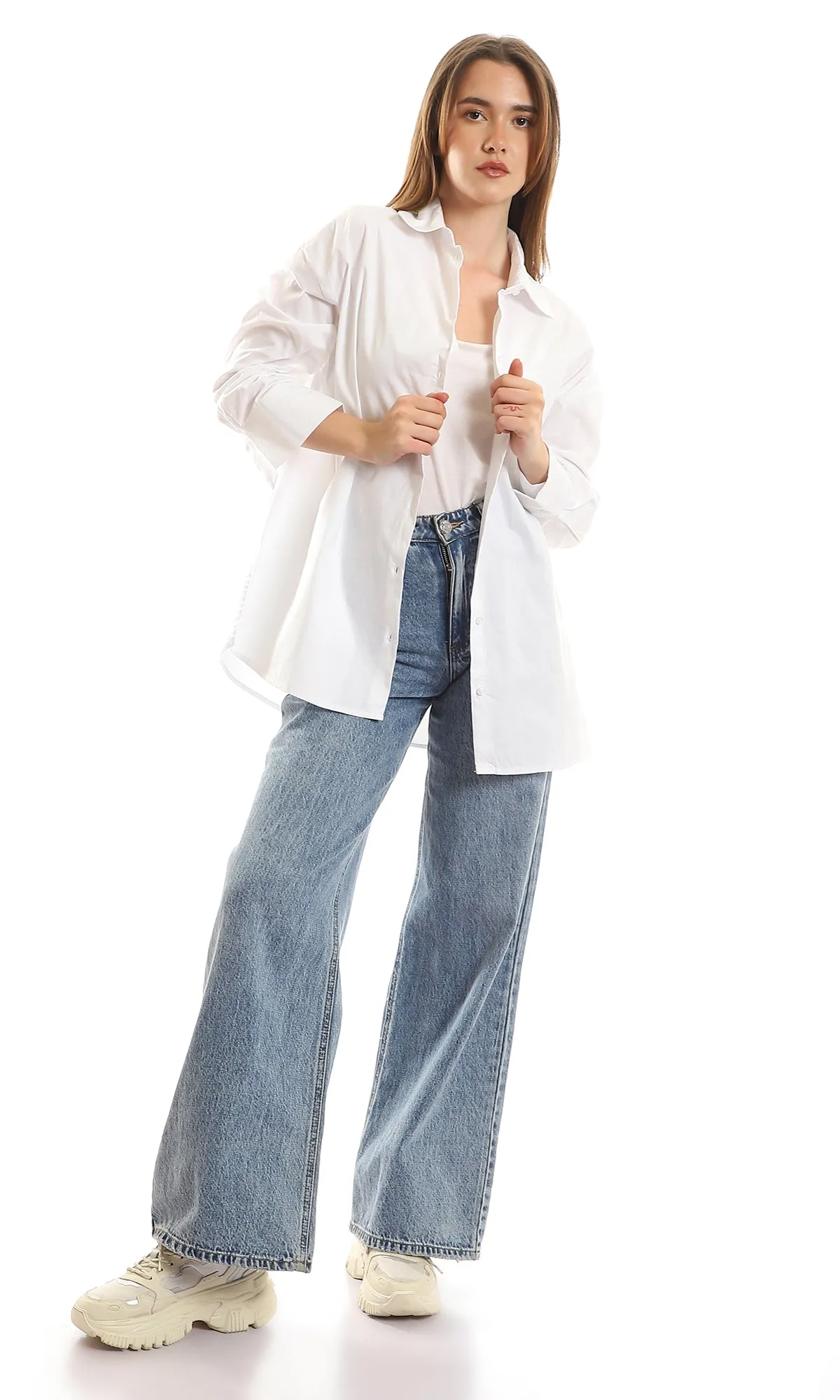 97515 Basic White Cotton Full Sleeves Shirt