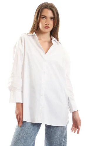 97515 Basic White Cotton Full Sleeves Shirt