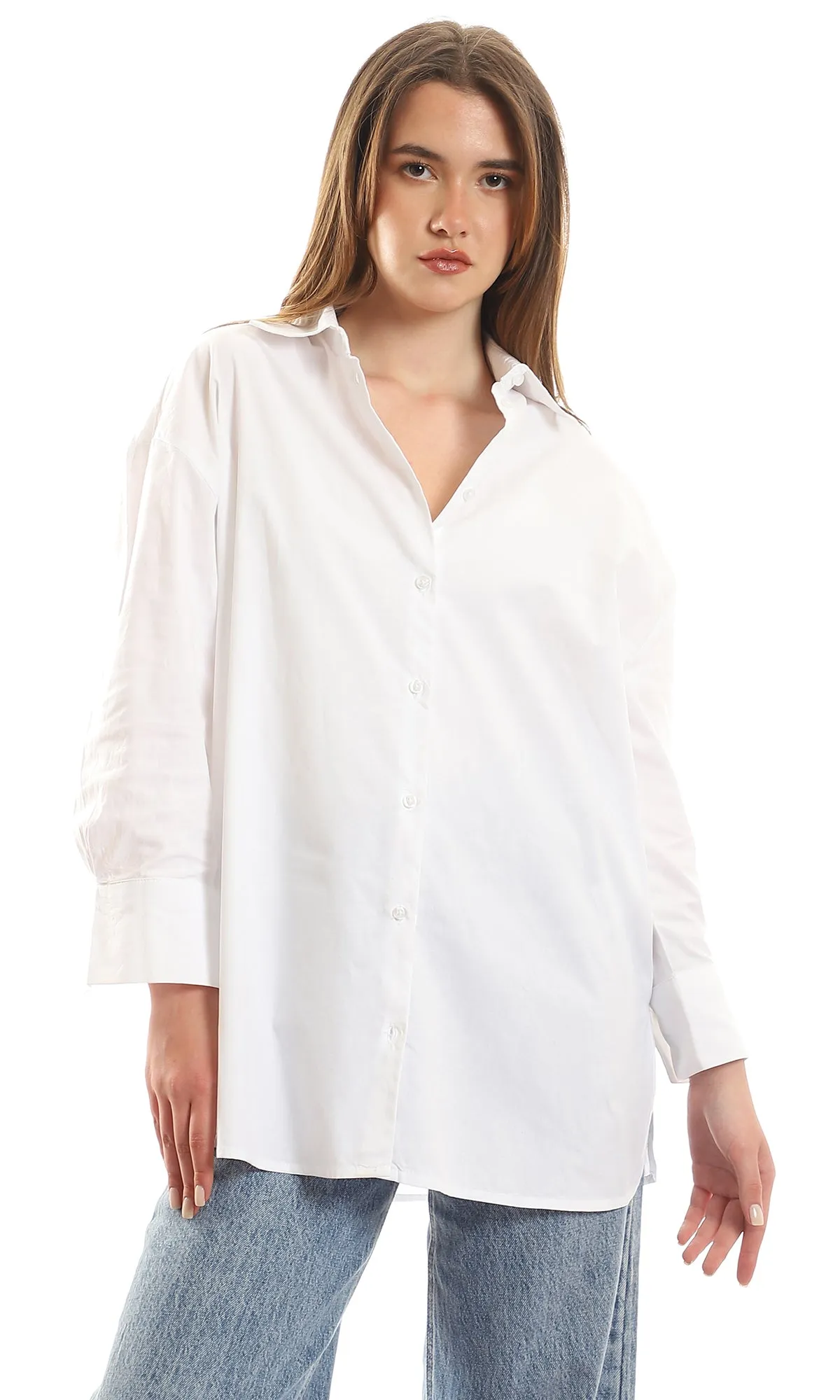 97515 Basic White Cotton Full Sleeves Shirt