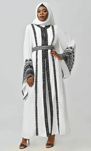 Amira Moroccan Style Abaya With Hand Embroidery And Beautiful Bell Sleeves