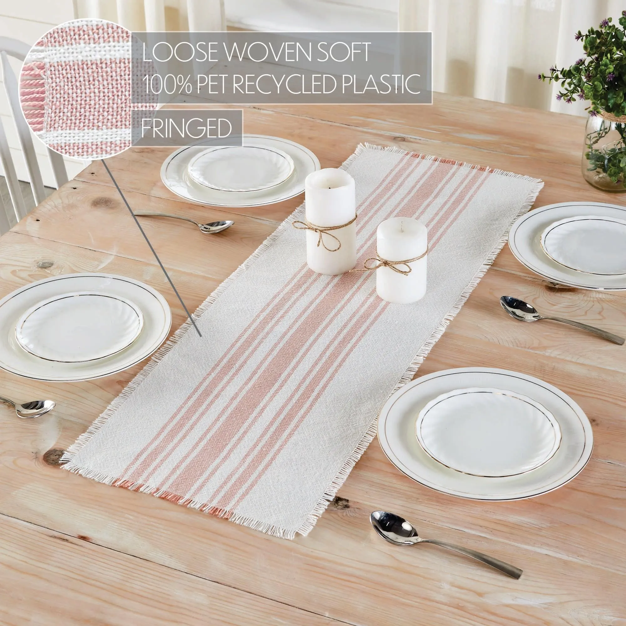 Antique White Stripe Coral Indoor/Outdoor Table Runner 12x36 VHC Brands VHC Brands