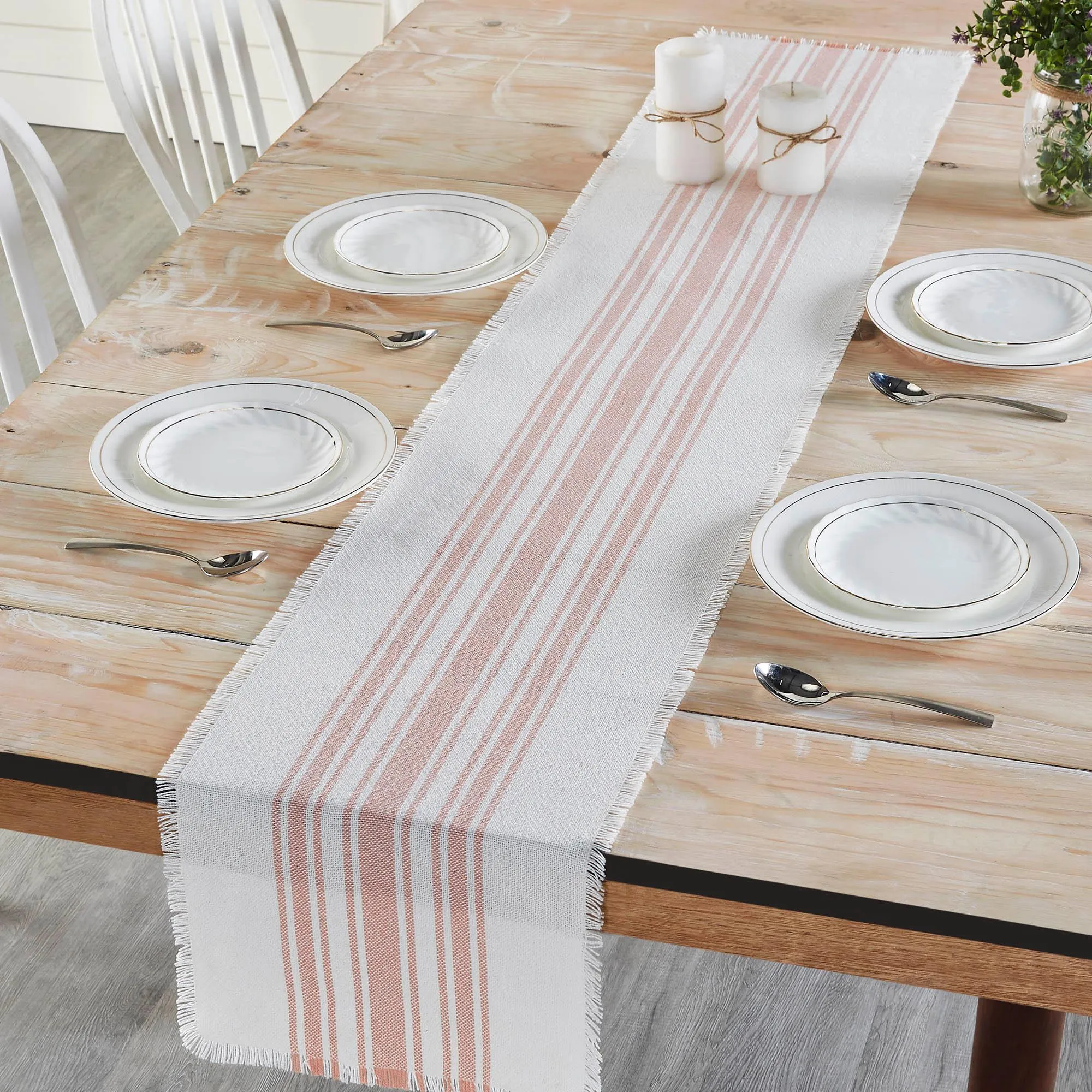 Antique White Stripe Coral Indoor/Outdoor Table Runner 12x72 VHC Brands VHC Brands