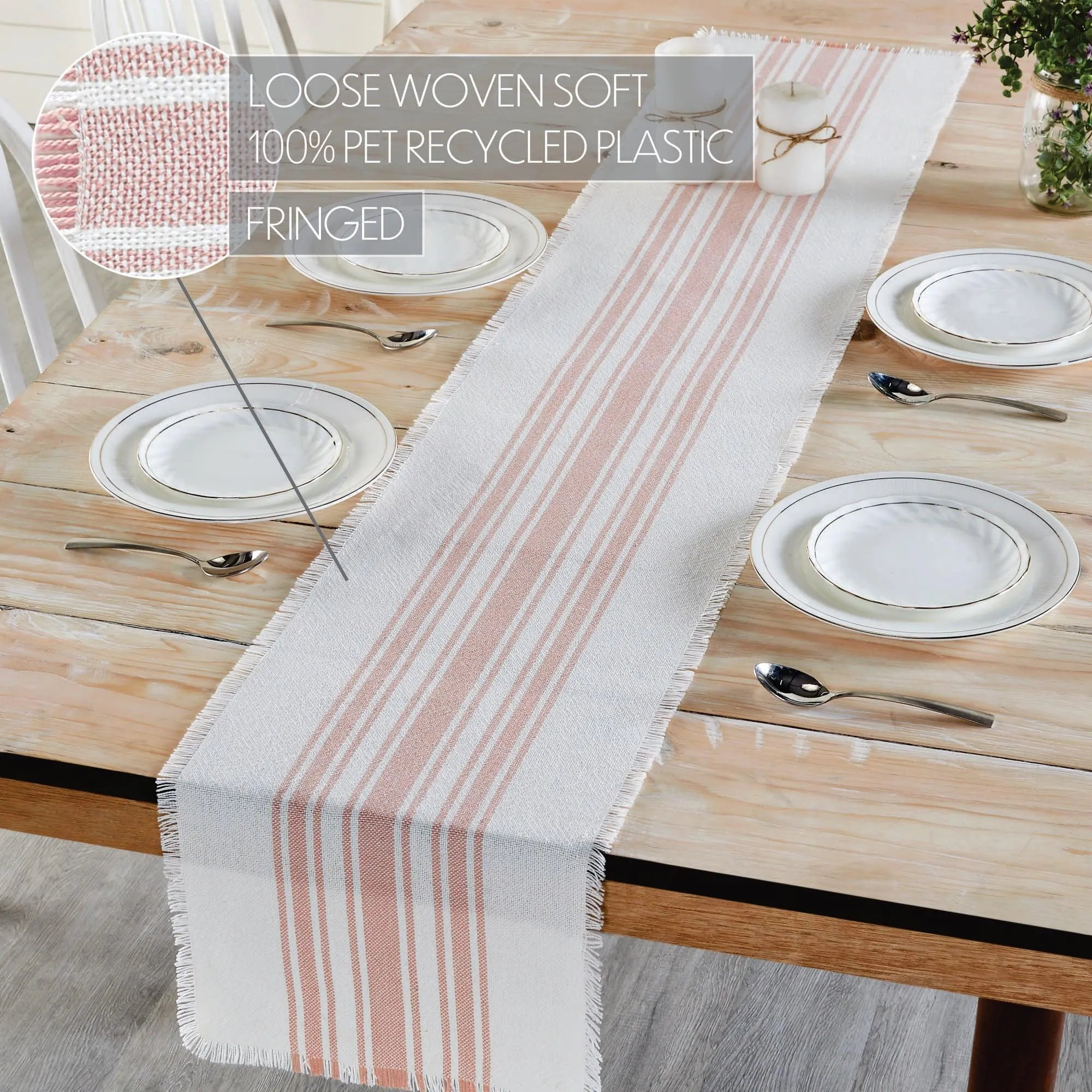 Antique White Stripe Coral Indoor/Outdoor Table Runner 12x72 VHC Brands VHC Brands