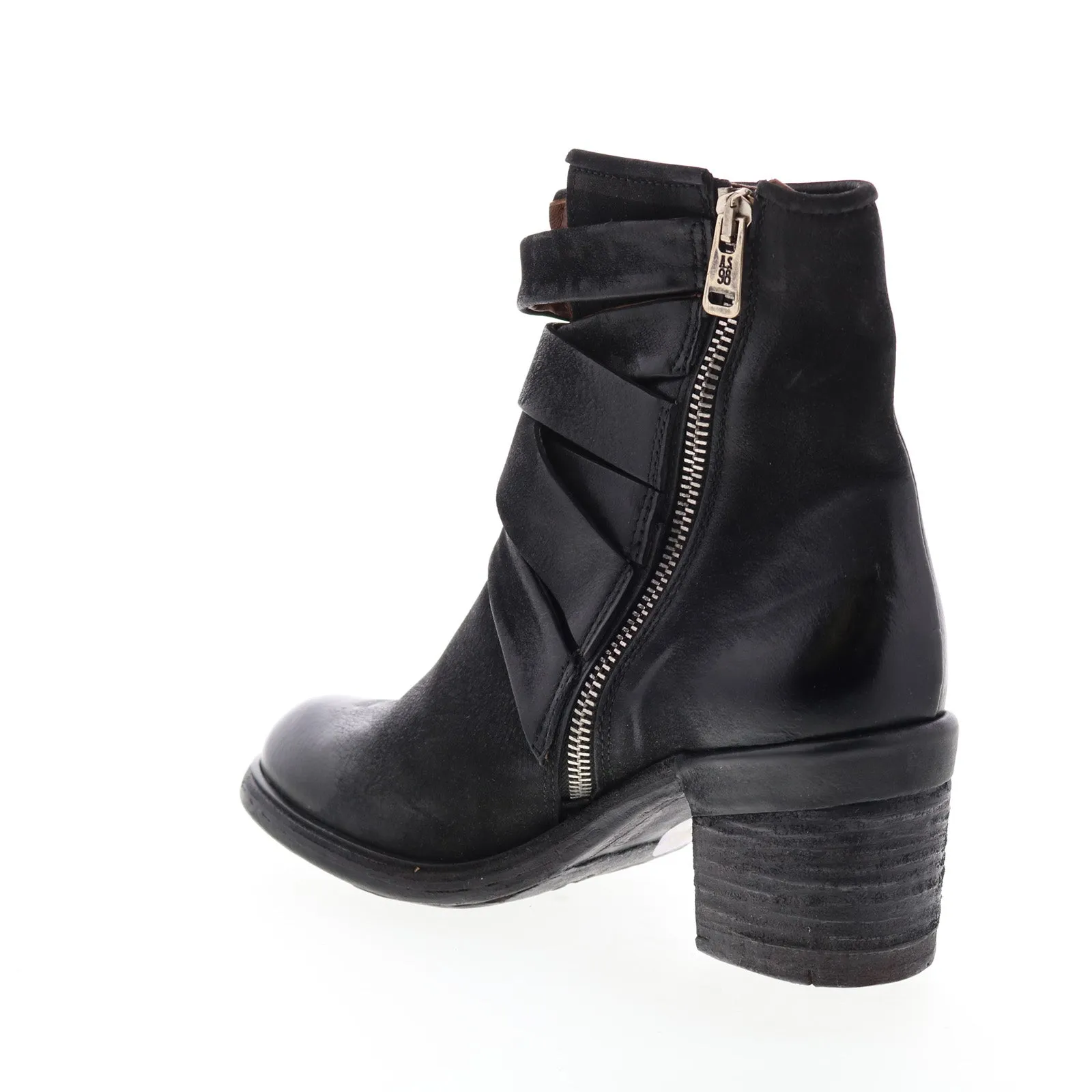A.S. 98 Jacob A24211-301 Womens Black Leather Zipper Mid Calf Boots