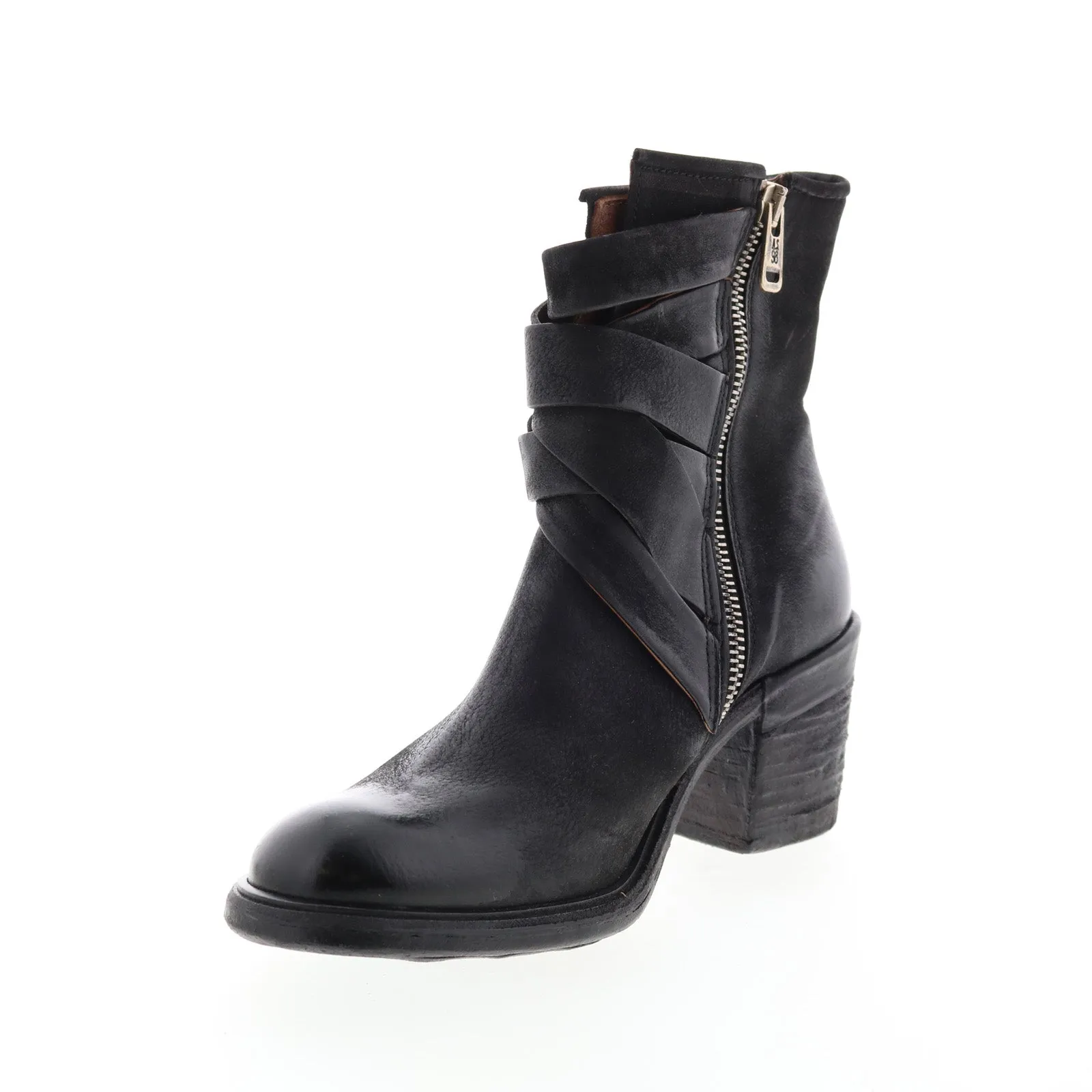 A.S. 98 Jacob A24211-301 Womens Black Leather Zipper Mid Calf Boots