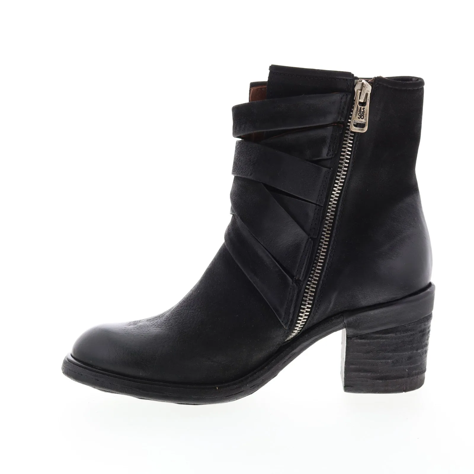 A.S. 98 Jacob A24211-301 Womens Black Leather Zipper Mid Calf Boots