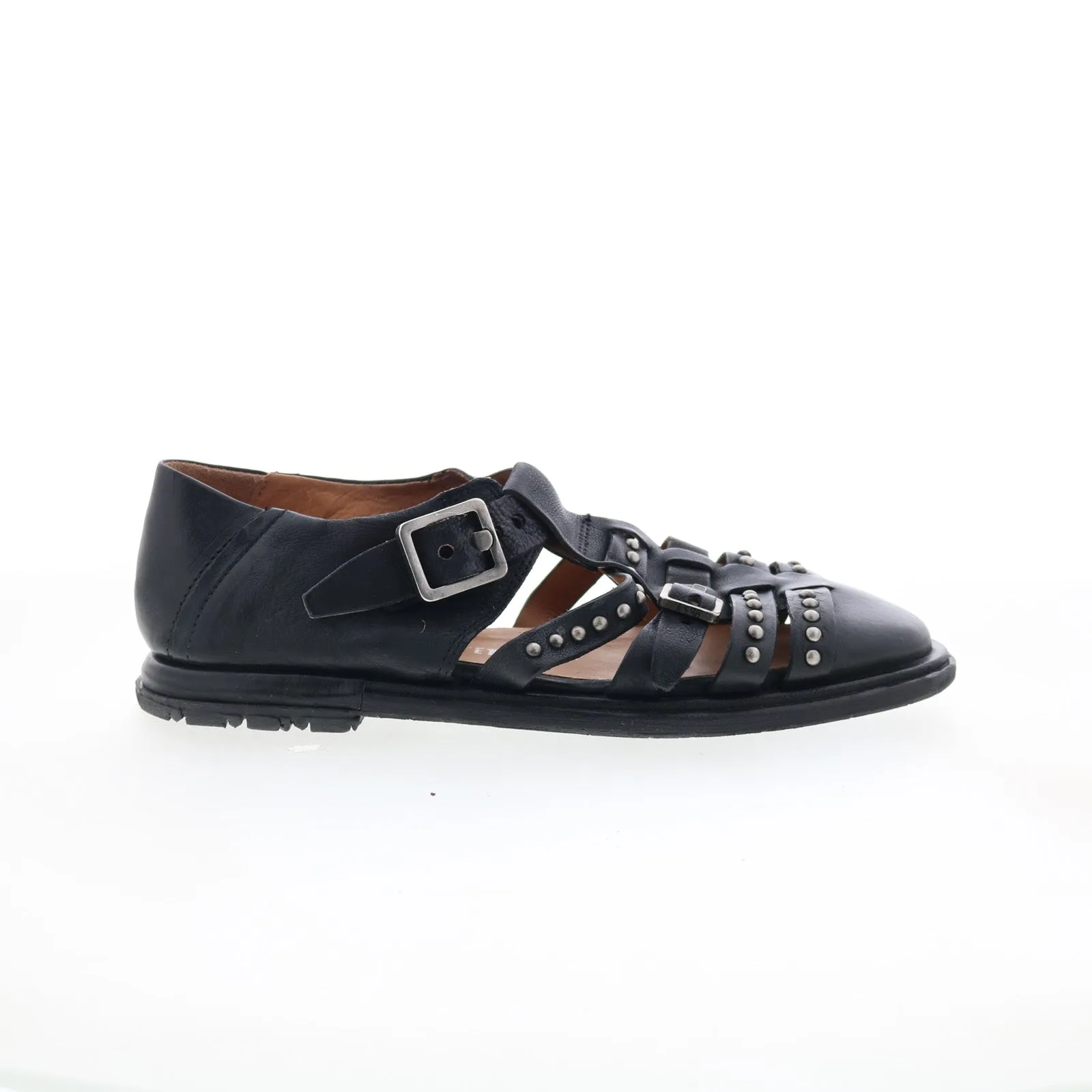 A.S. 98 Thorpe Womens Black Leather Hook & Loop Loafer Flats Shoes