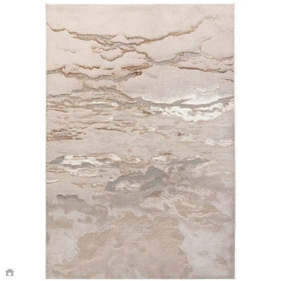 Aurora AU17 Linea Modern Abstract Distressed Marbled Metallic Shimmer Textured High-Density Soft Smooth Low Profile Short-Pile Beige/Bronze/Brown/Champagne Runner