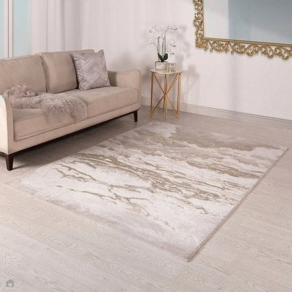 Aurora AU17 Linea Modern Abstract Distressed Marbled Metallic Shimmer Textured High-Density Soft Smooth Low Profile Short-Pile Beige/Bronze/Brown/Champagne Runner