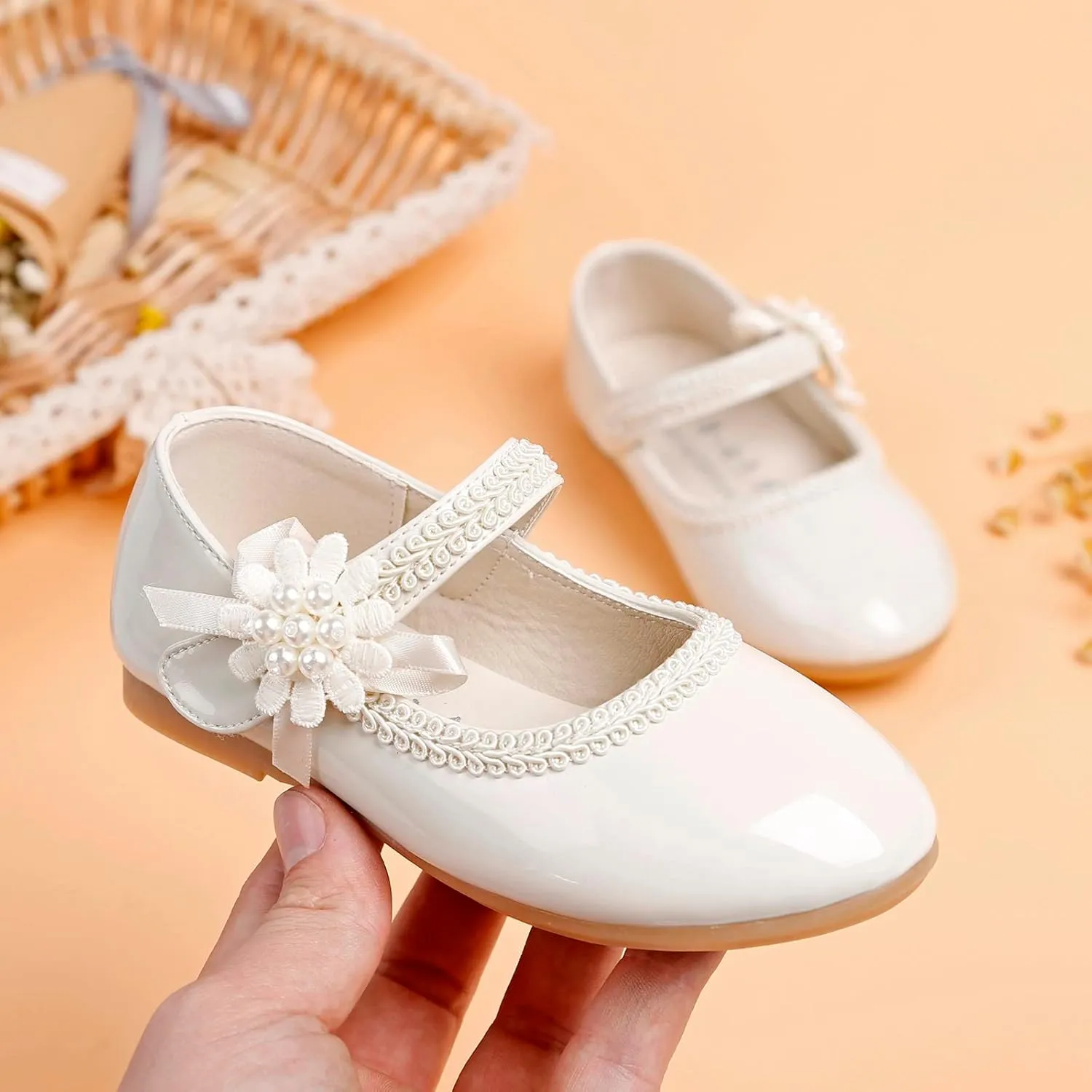 Baby Girls Dress Shoes Mary Jane Ballet Flats Flower Girl School Party Wedding Shoes Girls Slip On Walking Shoes