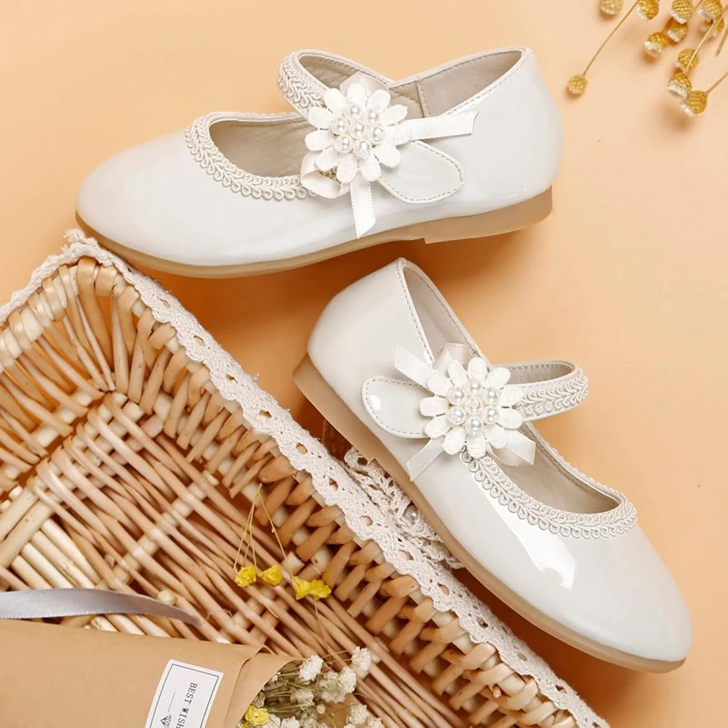 Baby Girls Dress Shoes Mary Jane Ballet Flats Flower Girl School Party Wedding Shoes Girls Slip On Walking Shoes