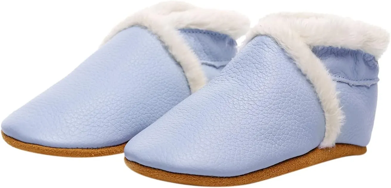 Baby Girls Mary Jane Flats Anti-Slip Plush Toddler Princess Dress Shoes Toddler Warm Cotton First Walkers Shoes