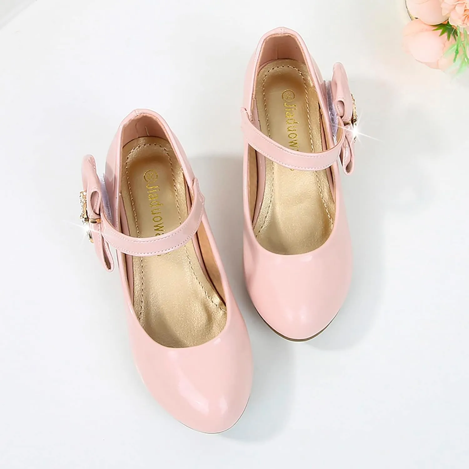 Baby Girls Patent Leather Dress Shoes Low Heels Toddler Mary Jane Shoes Flower Kid Shoes for School Party Wedding