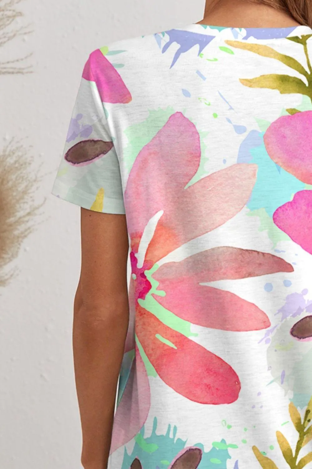 Blossoming V Neck Short Sleeve Floral T Shirt
