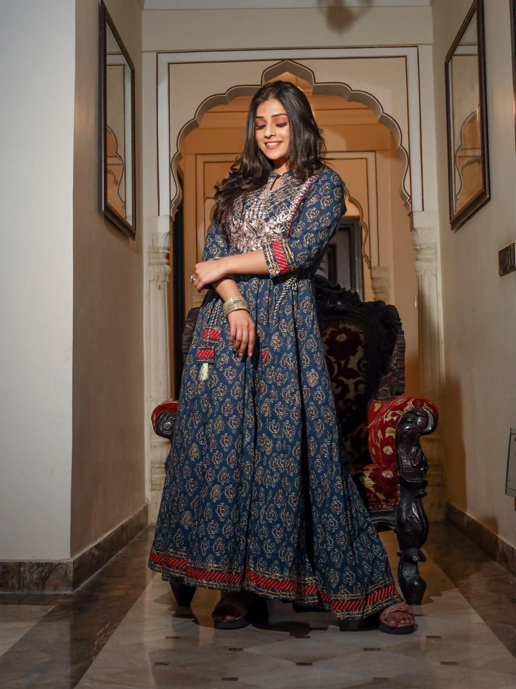 Blue Cotton Anarkali Kurta