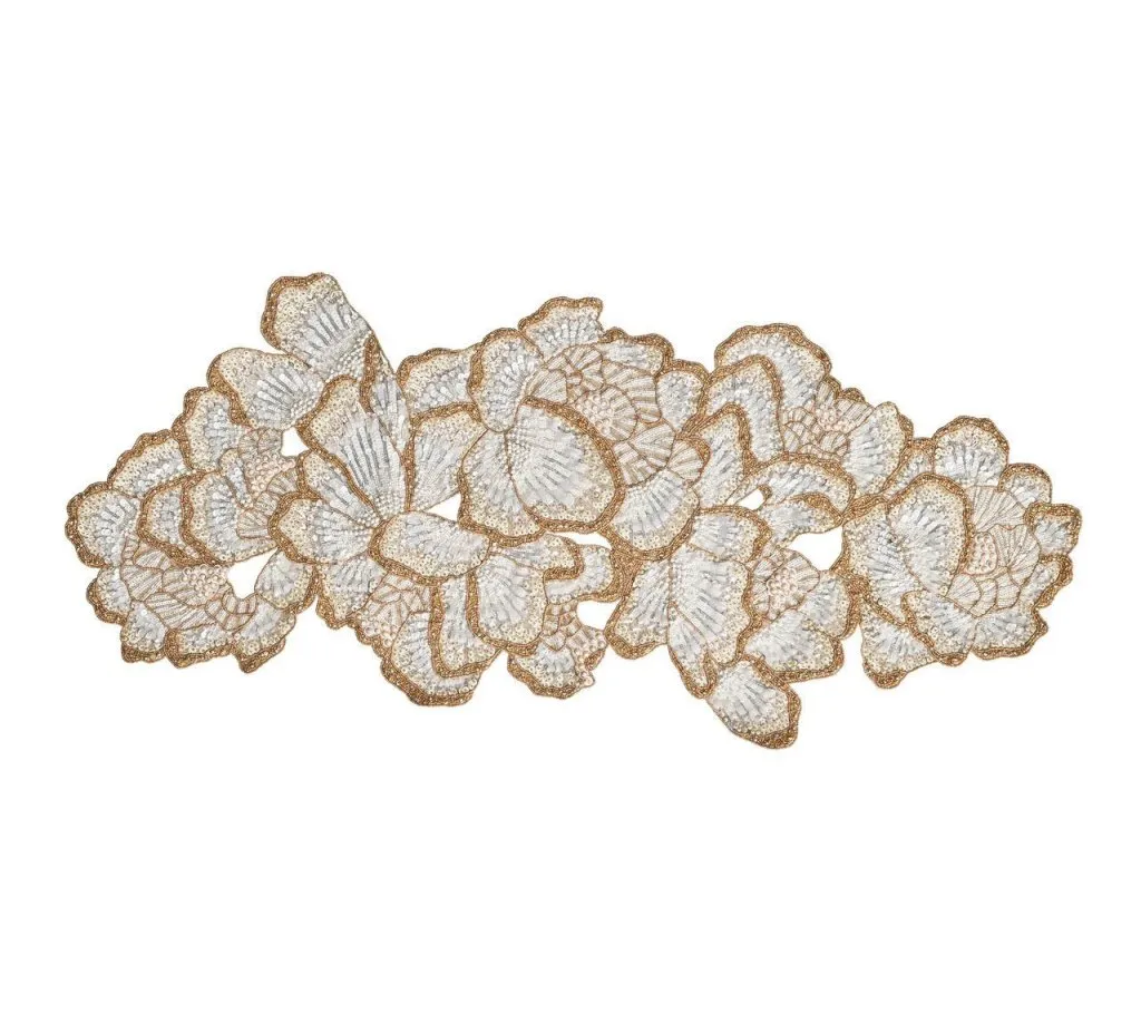 Botanica Table Runner in White, Gold, & Silver
