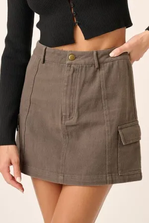 Brown Cargo Mini Skirt with Side Pockets