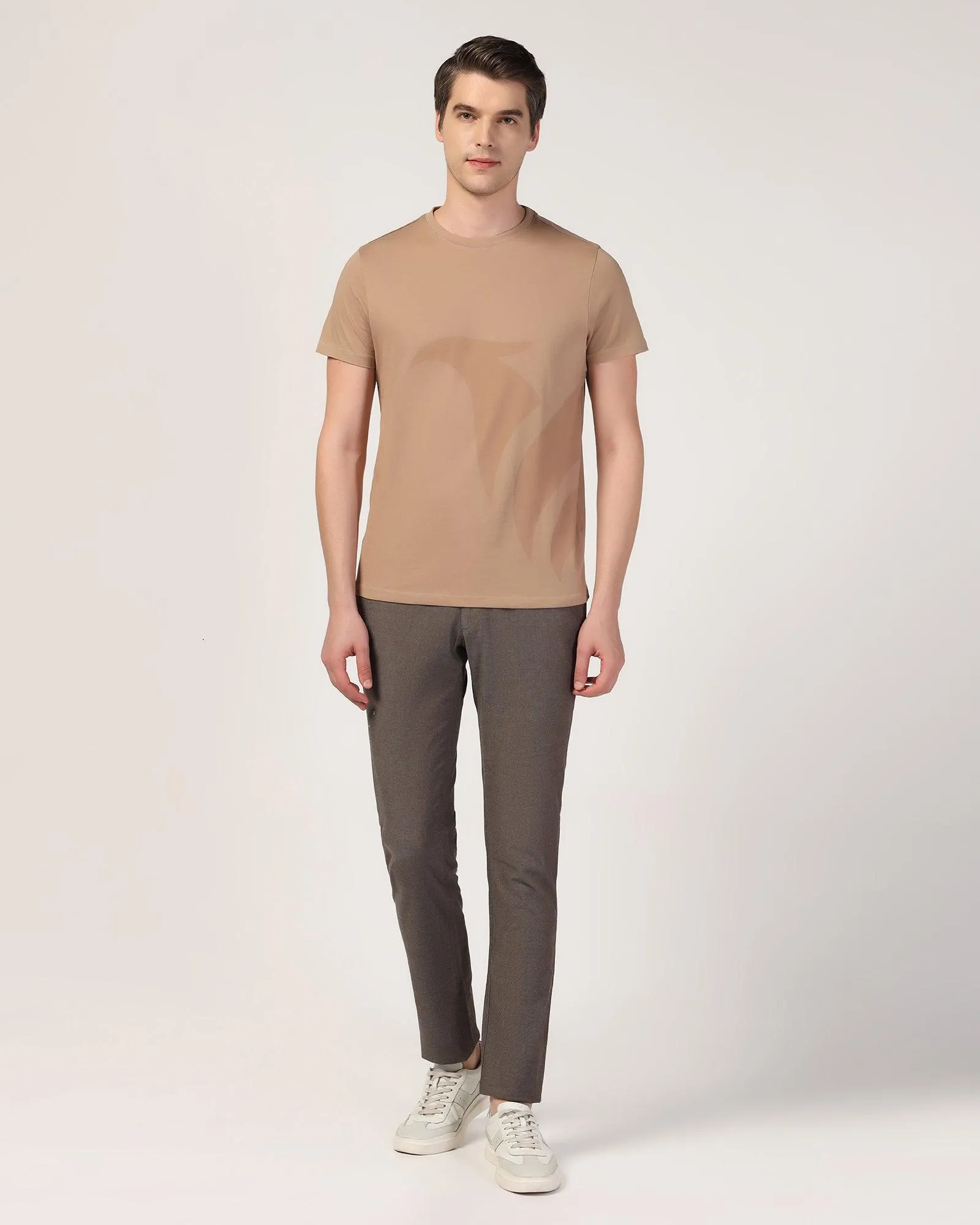 Crew Neck Brown Printed T-Shirt - Terrain