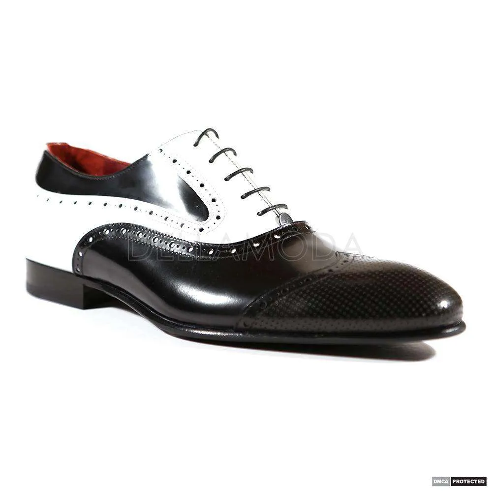 Dino Bigioni Designer Shoes Men's Italian Vit. Paradise White / Black Oxfords (DB1005)