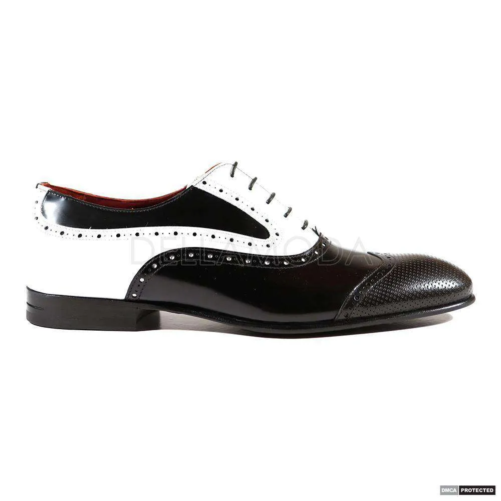 Dino Bigioni Designer Shoes Men's Italian Vit. Paradise White / Black Oxfords (DB1005)