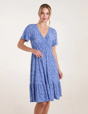 Ditsy Printed Angel Sleeve Elasticated V Neck Dress