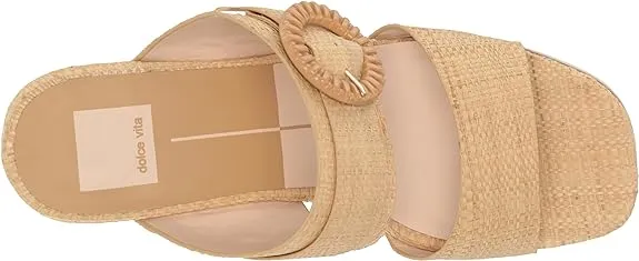 Dolce Vita Lauryn Lt Natural Raffia Slip On Square Open Toe Wedge Heeled Sandals