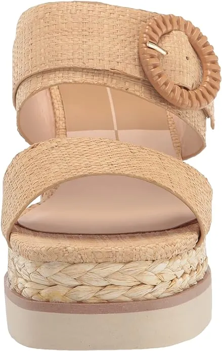 Dolce Vita Lauryn Lt Natural Raffia Slip On Square Open Toe Wedge Heeled Sandals