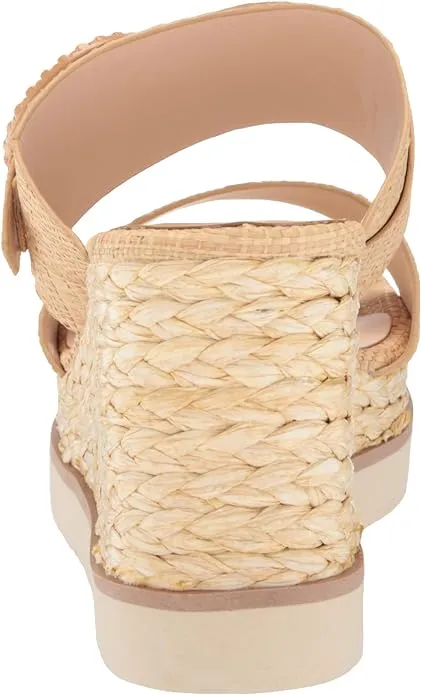Dolce Vita Lauryn Lt Natural Raffia Slip On Square Open Toe Wedge Heeled Sandals