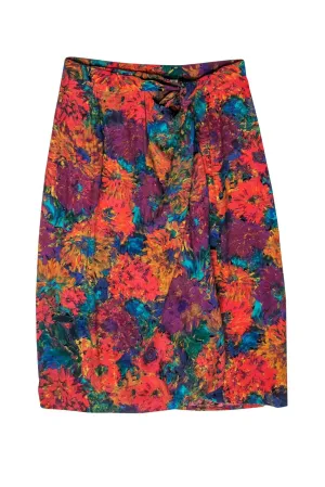 Doncaster - Multicolor Floral Print Faux Wrap Skirt Sz 10