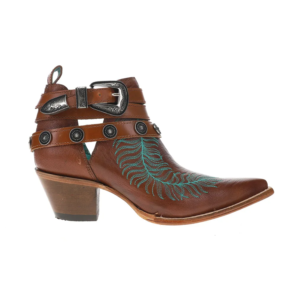 Embroidered Concho Harness Pointed Toe Cowboy Booties
