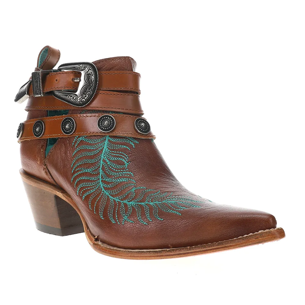 Embroidered Concho Harness Pointed Toe Cowboy Booties