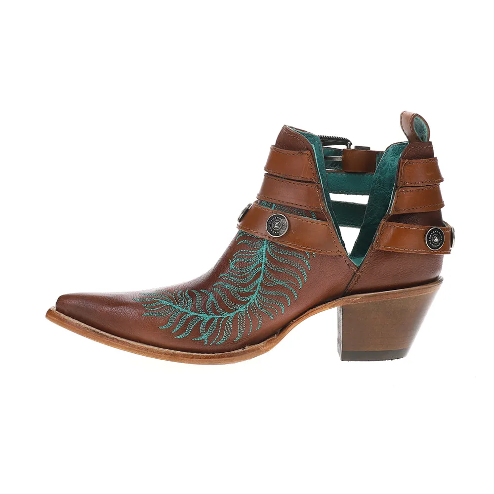 Embroidered Concho Harness Pointed Toe Cowboy Booties