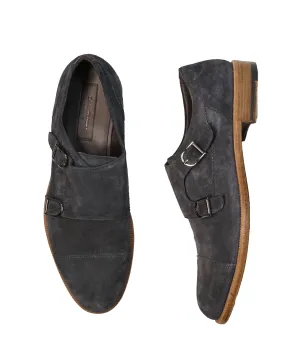 ERMENEGILDO ZEGNA - Powder Blue Suede Double Monk Strap Loafers - 12US