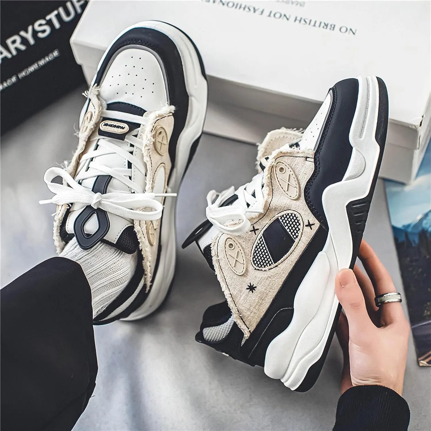 Exusiai Men's Walking Chunky Shoes Fashion Breathable Non Slip Chunky Sneakers Outdoor Workout School Tennis Travel