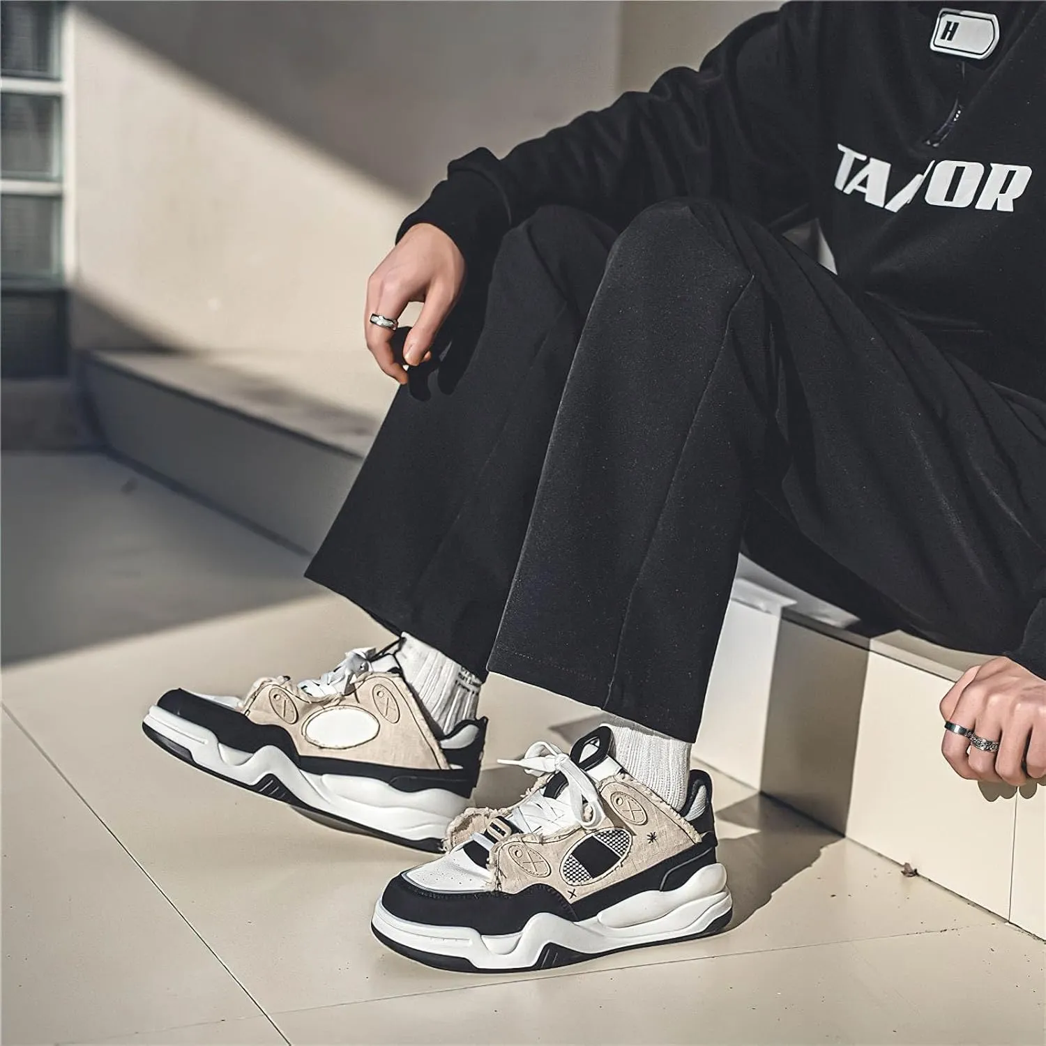 Exusiai Men's Walking Chunky Shoes Fashion Breathable Non Slip Chunky Sneakers Outdoor Workout School Tennis Travel