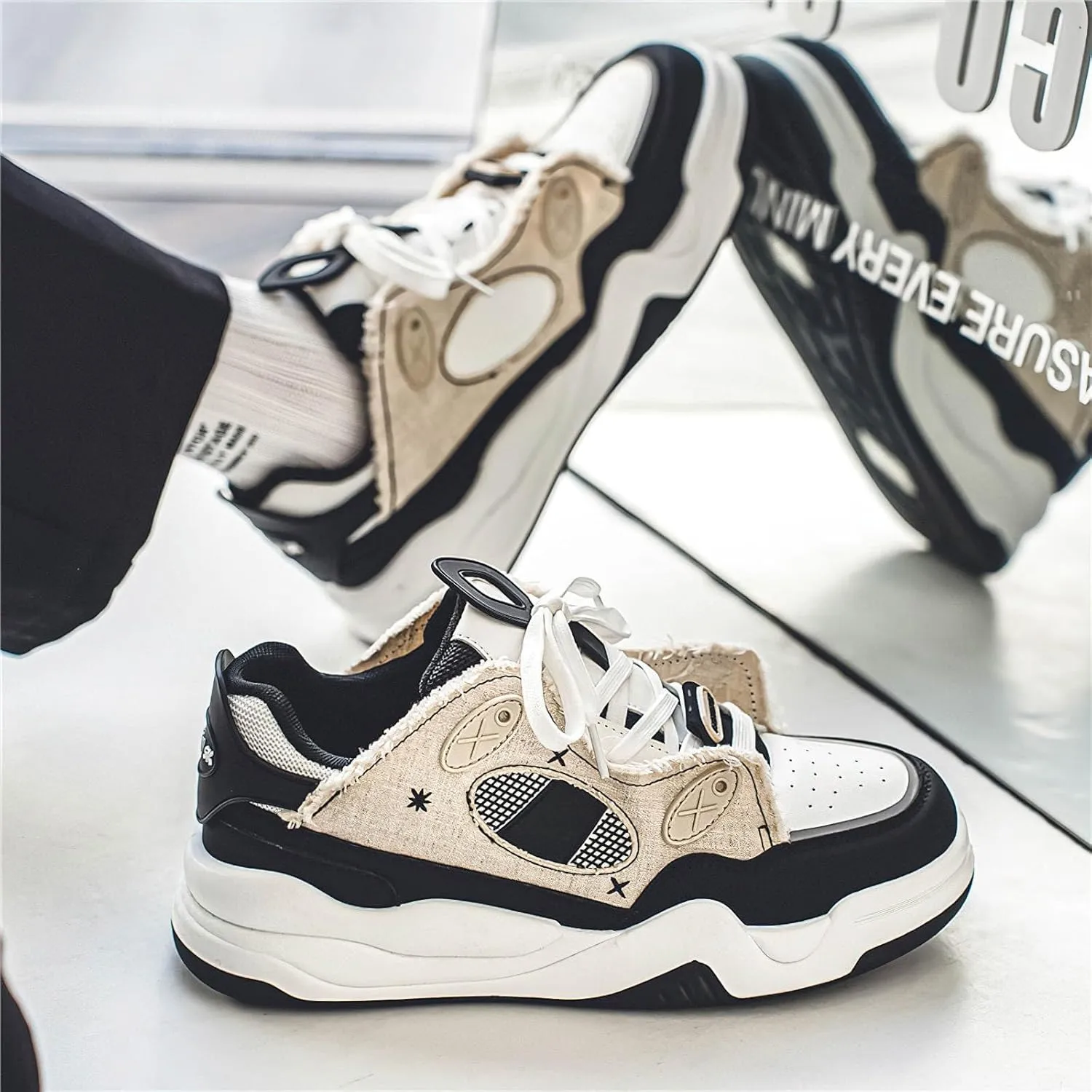 Exusiai Men's Walking Chunky Shoes Fashion Breathable Non Slip Chunky Sneakers Outdoor Workout School Tennis Travel