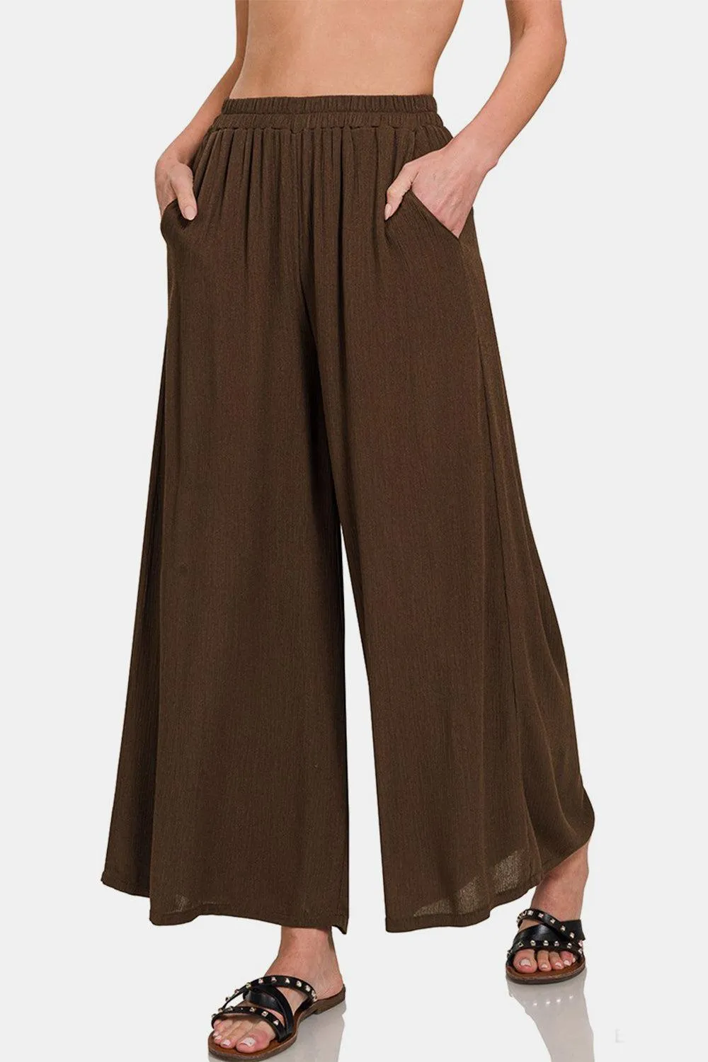 Flowy Fit Wide Leg Pants With Pockets