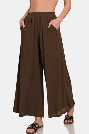Flowy Fit Wide Leg Pants With Pockets