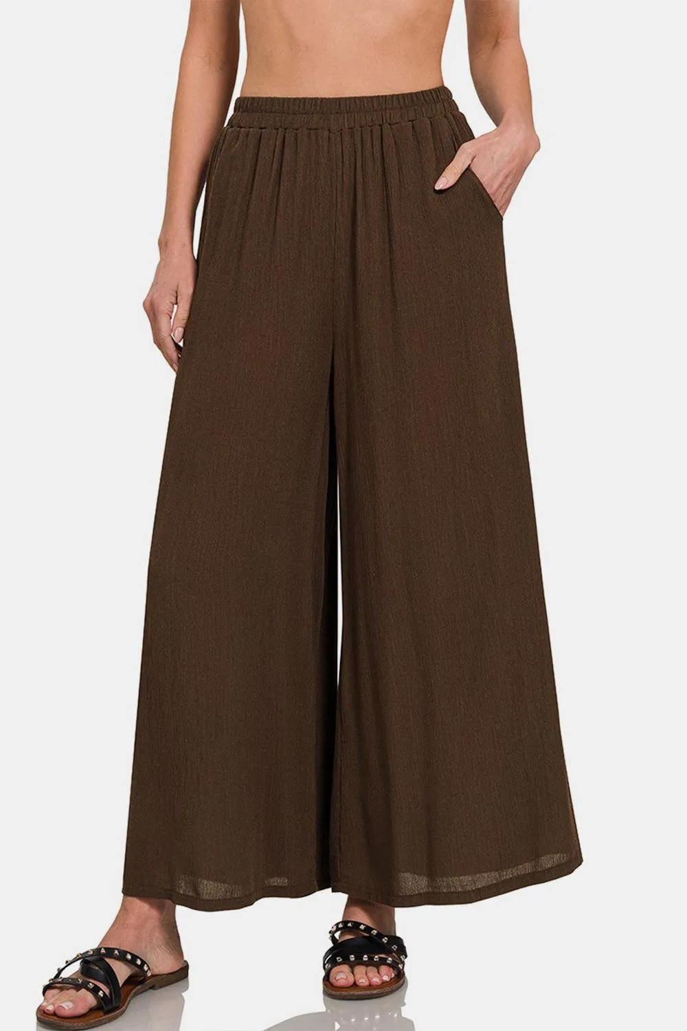 Flowy Fit Wide Leg Pants With Pockets