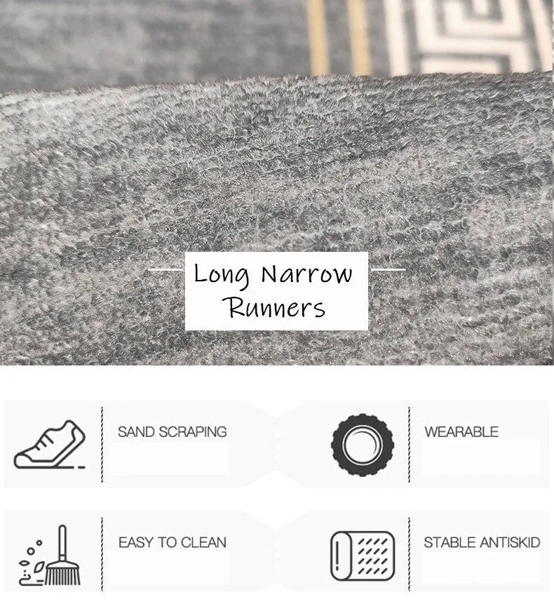 Geometric Modern Long Hallway Runners, Gray Contepmorary Runner Rugs, Long Narrow Runner Rugs, Modern Entryway Runner Rug Ideas, Long Hallway Runners