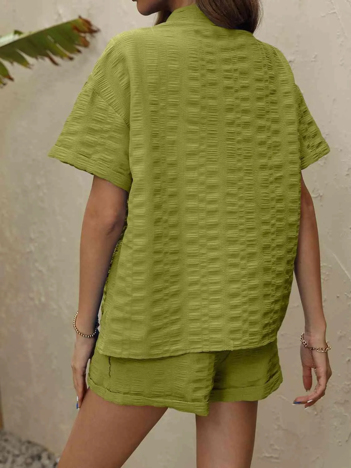 Getaway Look Collared Short Sleeve Shirt and Shorts Set