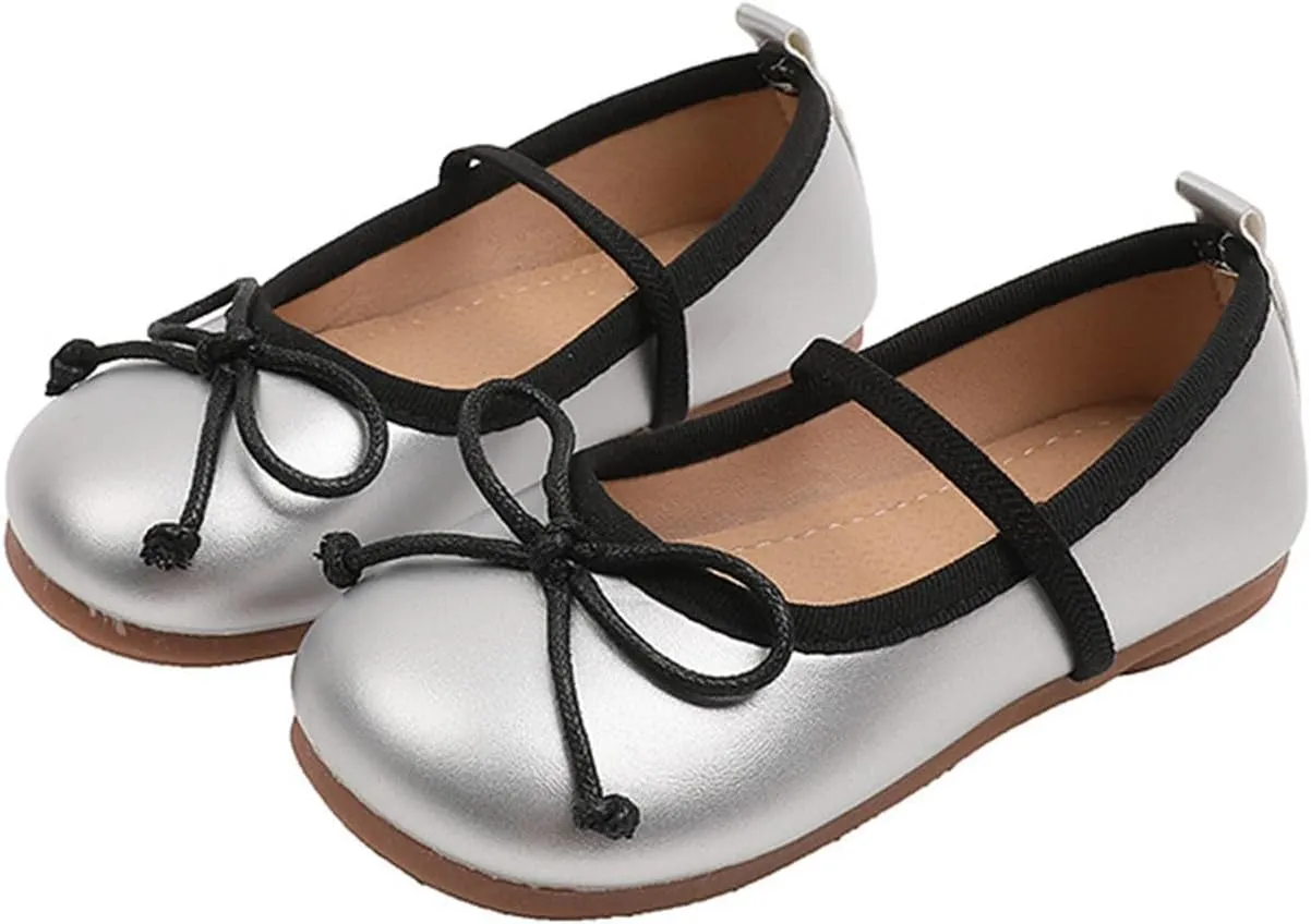 Girls Dress Shoes Flower Girl Shoes Mary Jane Ballet Flats Bow Wedding Party Communion Shoes for Toddler Girls