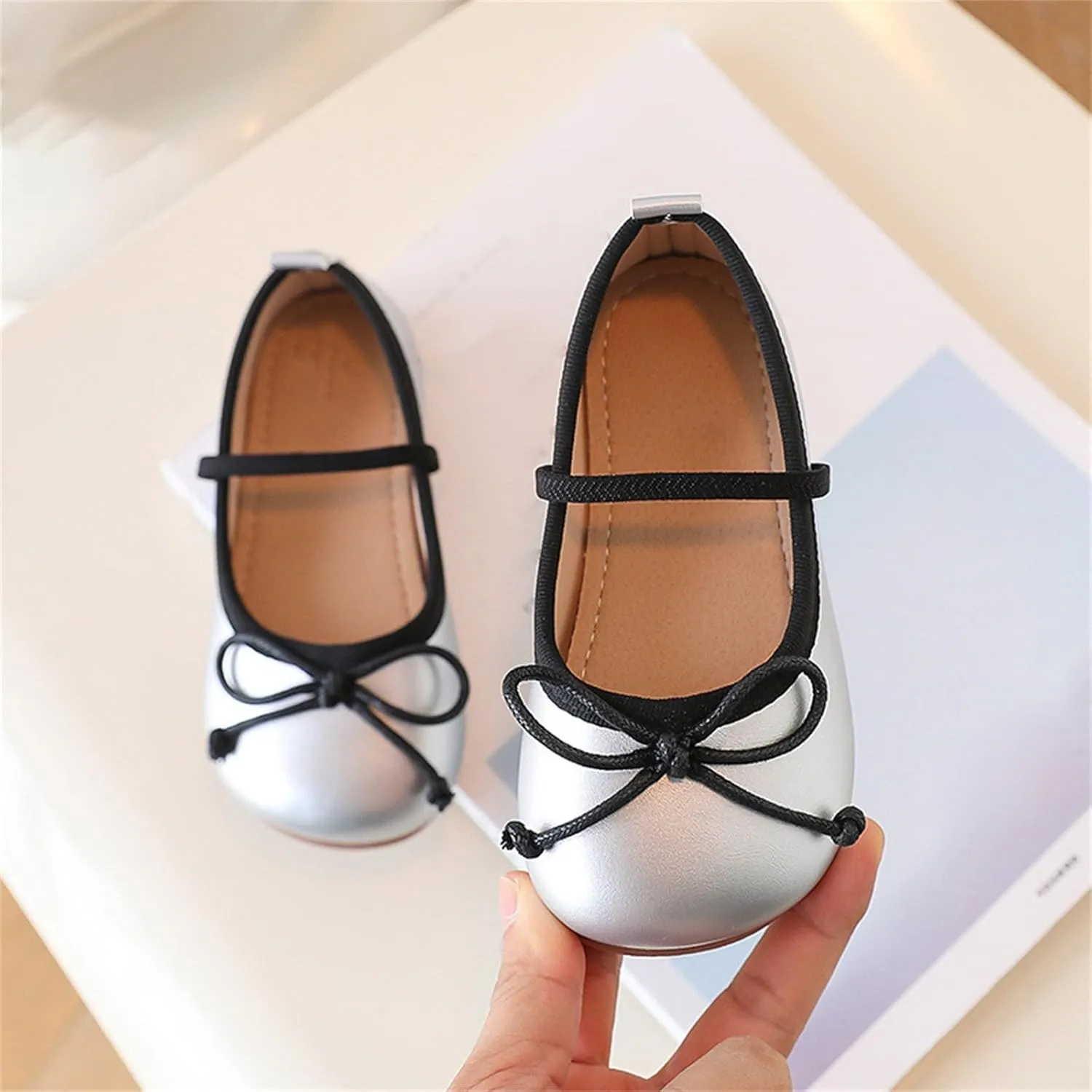 Girls Dress Shoes Flower Girl Shoes Mary Jane Ballet Flats Bow Wedding Party Communion Shoes for Toddler Girls