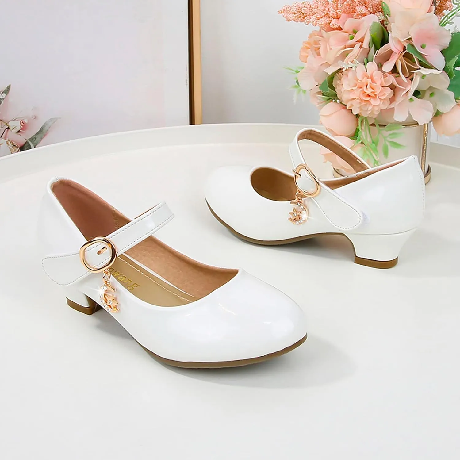 Girls Mary Jane Shoes Low Heel Dress Shoes Flower Girl School Shoes Patent Leather Shoes for Wedding Party