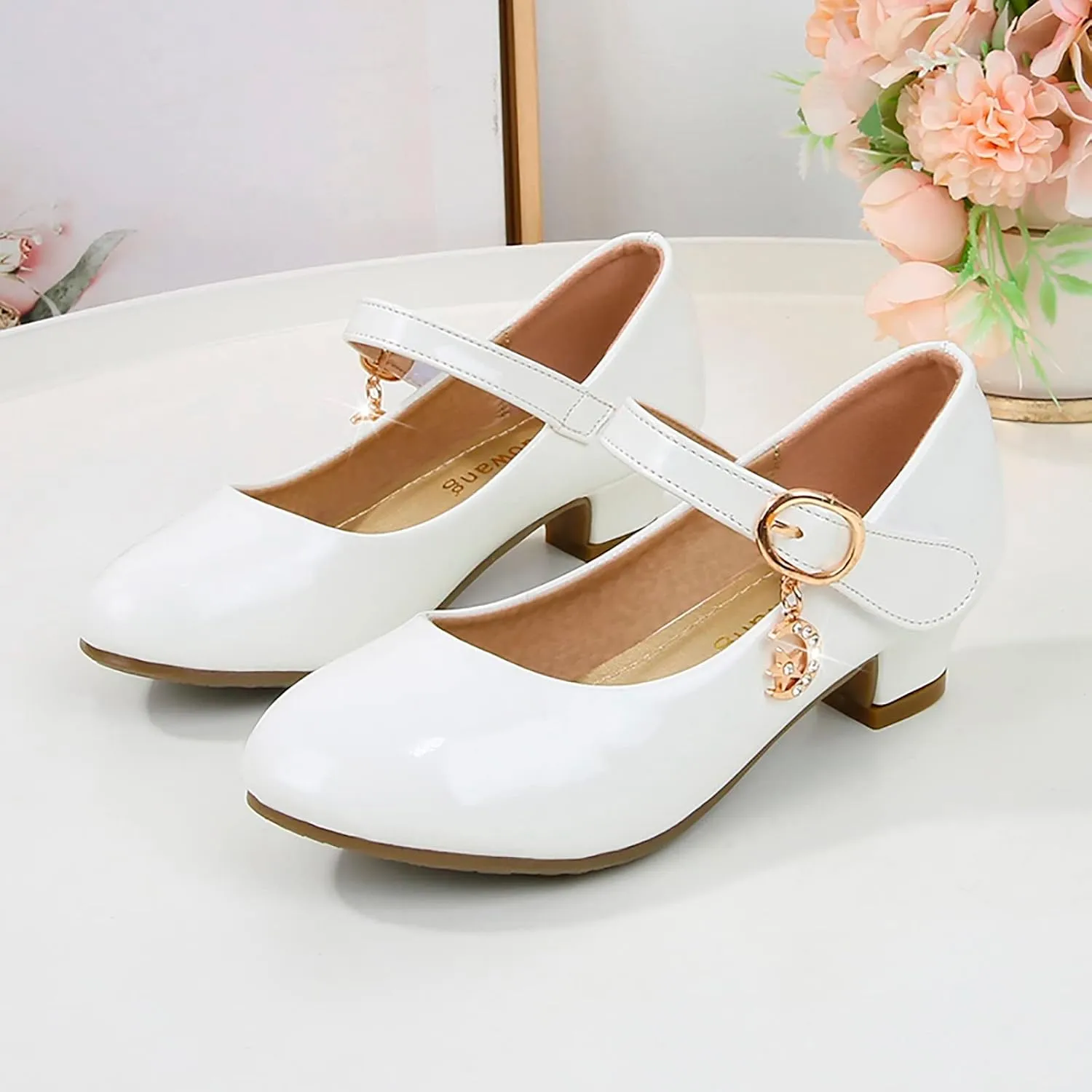 Girls Mary Jane Shoes Low Heel Dress Shoes Flower Girl School Shoes Patent Leather Shoes for Wedding Party