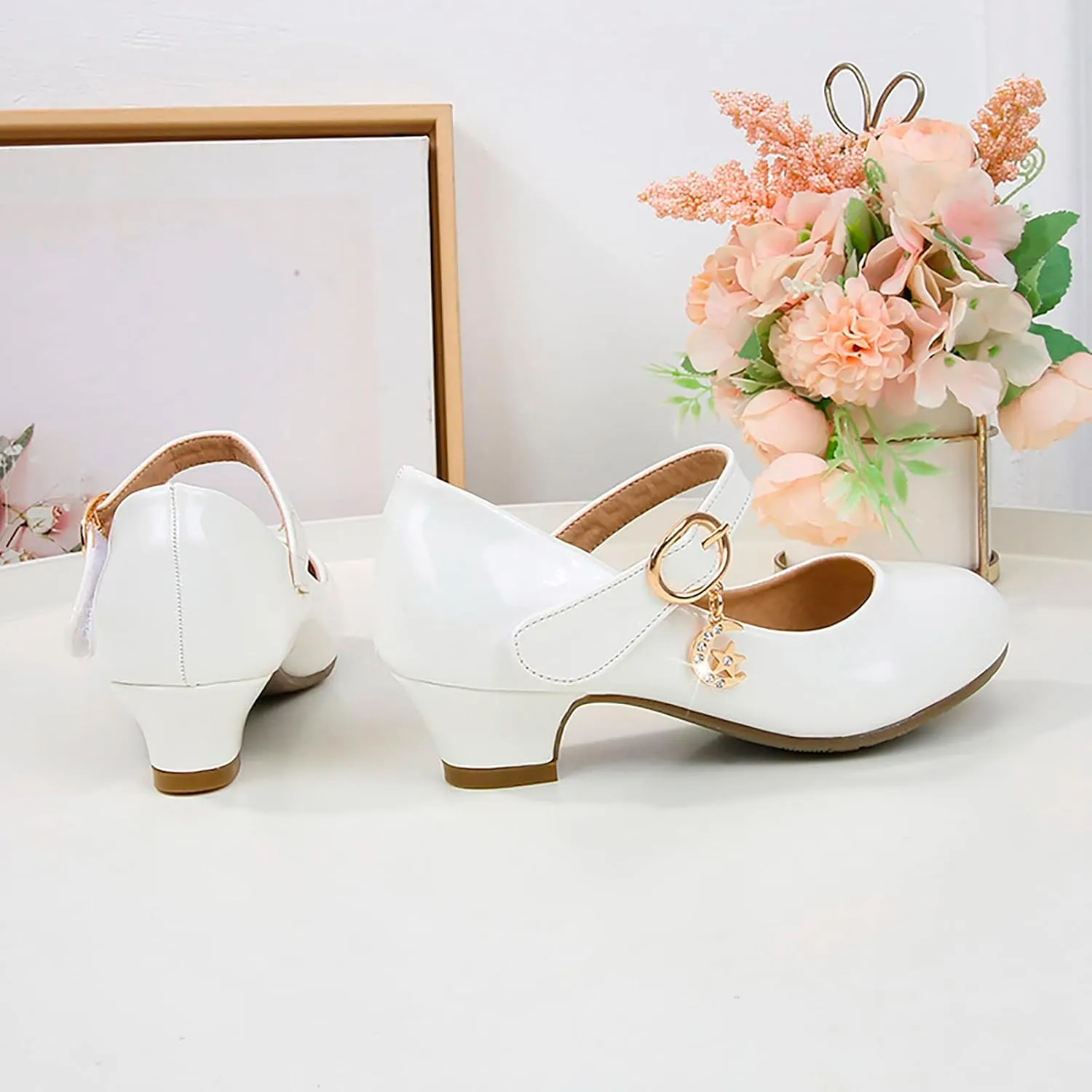 Girls Mary Jane Shoes Low Heel Dress Shoes Flower Girl School Shoes Patent Leather Shoes for Wedding Party